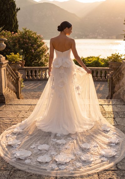 Suknia ślubna ESSENA — Sheath, Bez Ramion, Satyna, Krepa, Tiul, Organza, Koronka